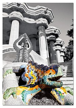 Park Güell, Barcelona, Hiszpania - czarno-biały