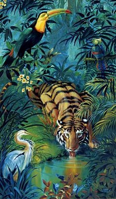 Tygrys i tukan w dżungli